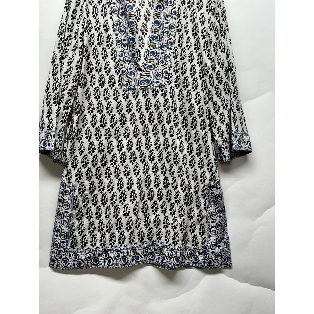 Tory Burch Women's XS White Cotton Floral Tunic Blouse (C3)